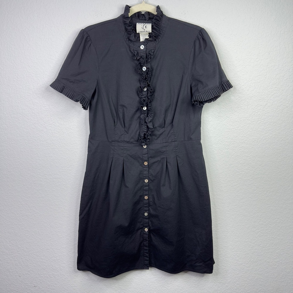 ICE Shirt‎ Dress 12 Black Ruffle Button Front Whimsigoth Minimalist Y2K Romantic